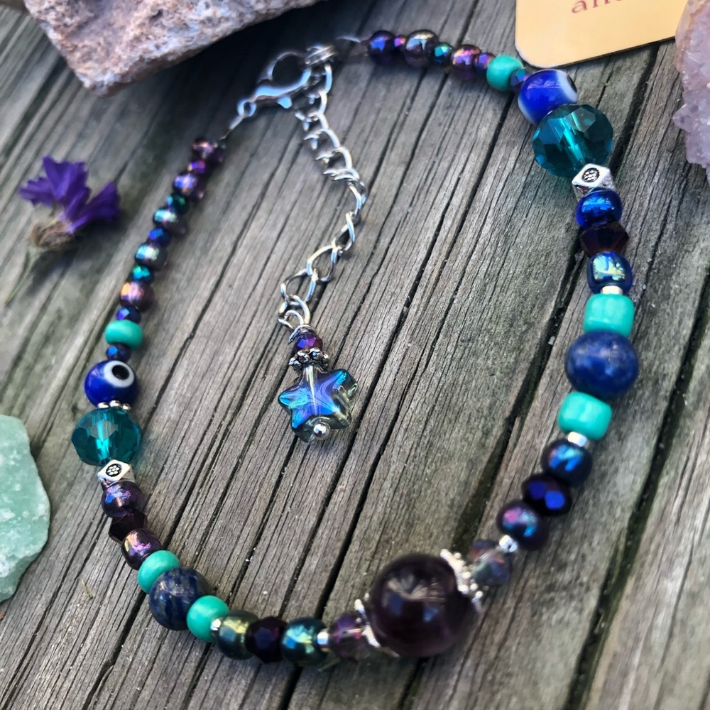 Circe Asteroid Goddess Genuine Gemstone Beaded Anklet - Picture 5 of 12